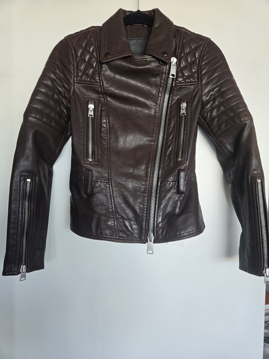 All Saints Jackets & Blazers - AllSaints Bryden Leather Biker Jacket US 2 UK 6 Brown Quilted Lambskin
